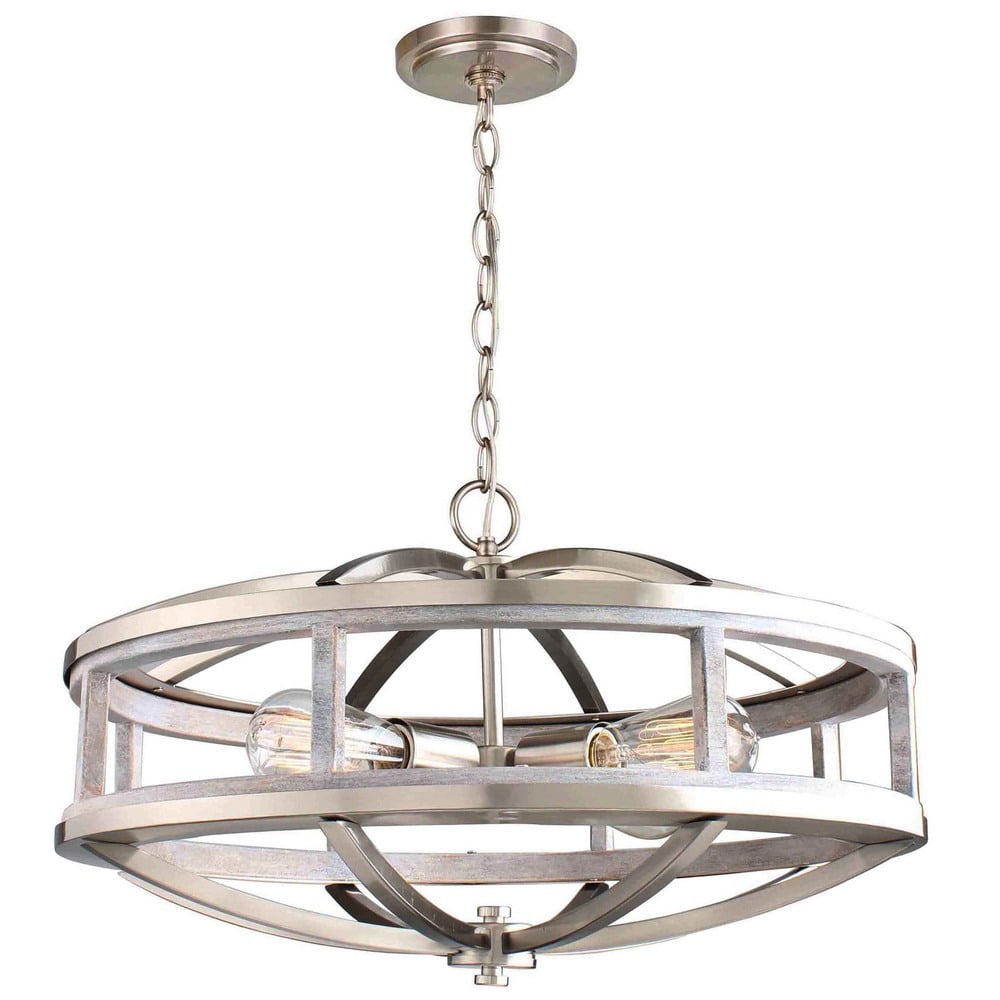 203108A-Eglo Lighting-Montrose - 4-Light Chandelier - Acacia Wood And Brushed Nickel     -Traditional Installation