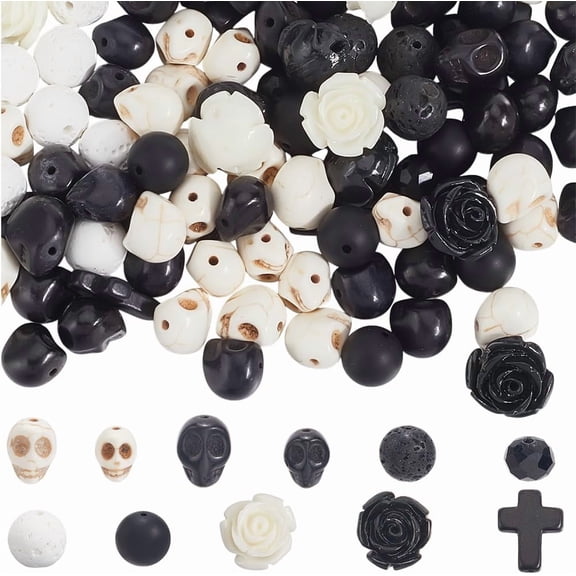 203Pcs Bead Kit Gemstone Beads Gothic Roses Charms Turquoise Black Stone Natural Lava Rock Glass Spacers