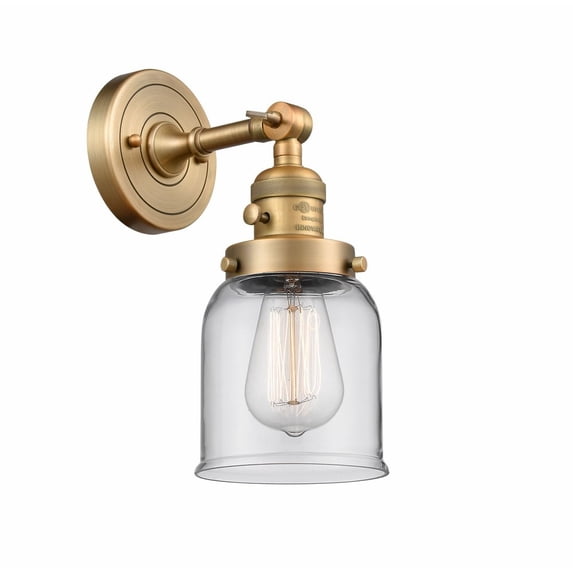203SW-BB-G52-LED-Innovations Lighting-Bell - 3.5W 1 LED Wall Sconce In Industrial Style-10 Inches Tall and 5 Inches Wide Brushed Brass Clear