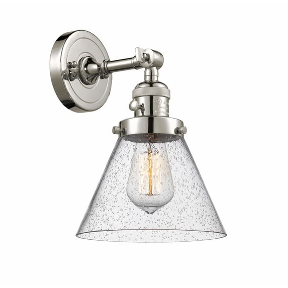 203SW-PN-G44 Innovations Lighting Cone - 1 Light Wall Sconce In Industrial Style-10 Inches Tall and 8 Inches Wide-Polished Nickel Finish-Seedy Glass