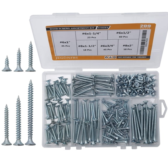 203pcs 5 Sizes Wood Screws Assortment Kit & 30pcs Wall Anchors | Hardened Steel, Zinc Coated, Rustproof, Sharp Threads Bite Fast, Fits Wood/Drywall/Plastic/Metal, Storage Box Included