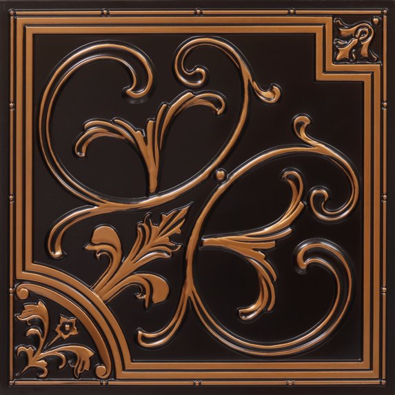 204-Lilies and Swirls 2 ft. x 2 ft. PVC Glue-up or Lay in Ceiling Tile in Antique Copper (4 sq.ft) - 1 Piece