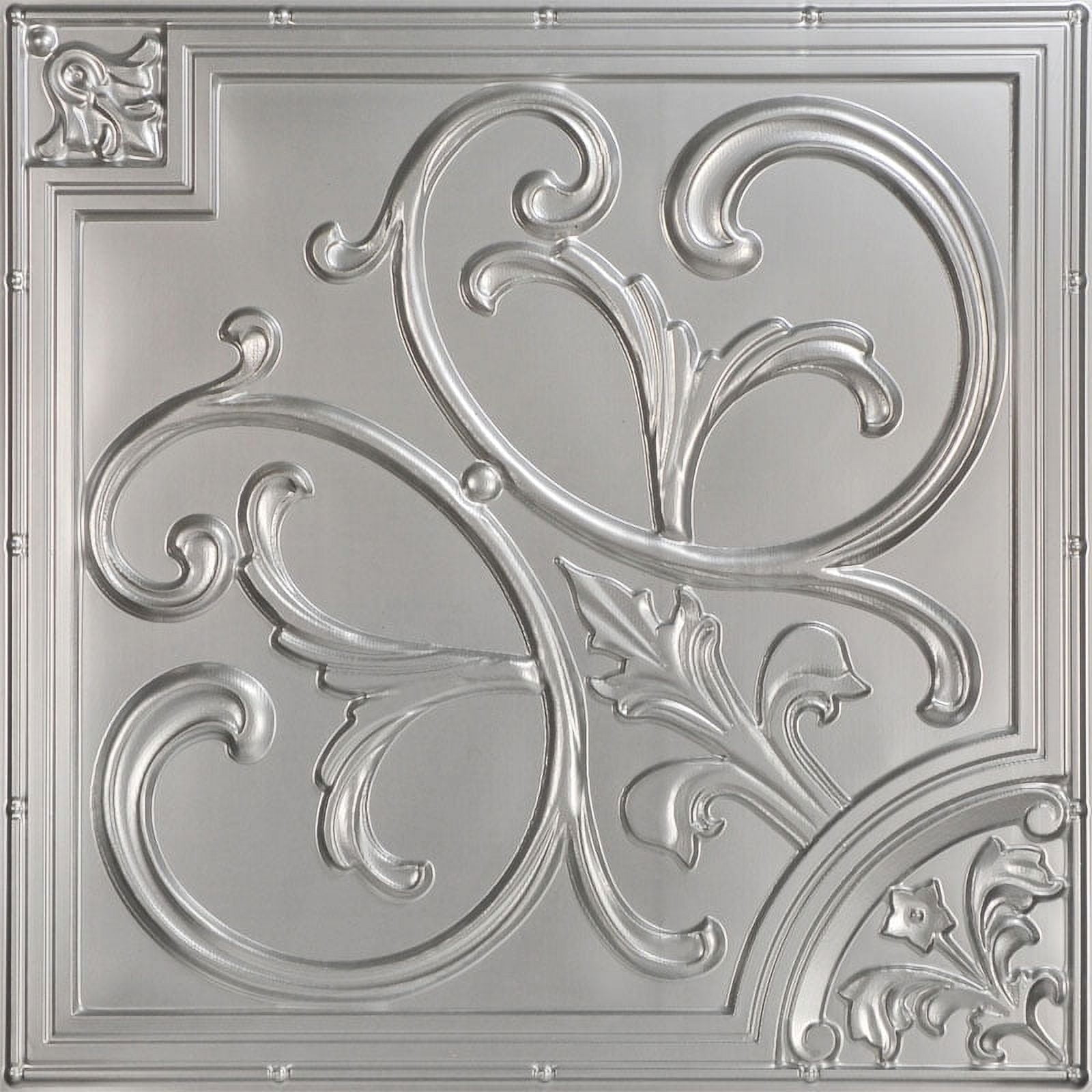 Lilies and Swirls Silver PVC 2 Ft. x 2 Ft. Ceiling Tile