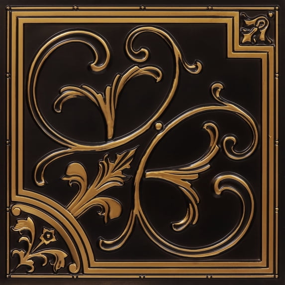 204 - Lillies and Swirls 2 ft. x 2 ft. PVC Glue-up or Lay-in Ceiling Tile in Antique Gold (40 sq.ft / Pack) - 10 Pieces