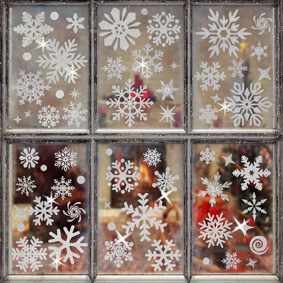 204 PCS Christmas Snowflake Window Clings for Glass Windows Christmas Decorations Indoor - DIY Snowflakes Clings Window Decal Stickers