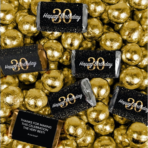 140 pcs 30th Birthday Candy Milestone Elegant Birthday Candy Bash Hershey's Miniatures and Gold Milk Chocolate Balls Mix (3.24lb)