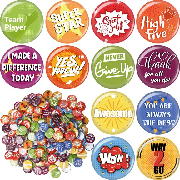 204 Pcs Mini Round Motivational Button Pins 12 Designs