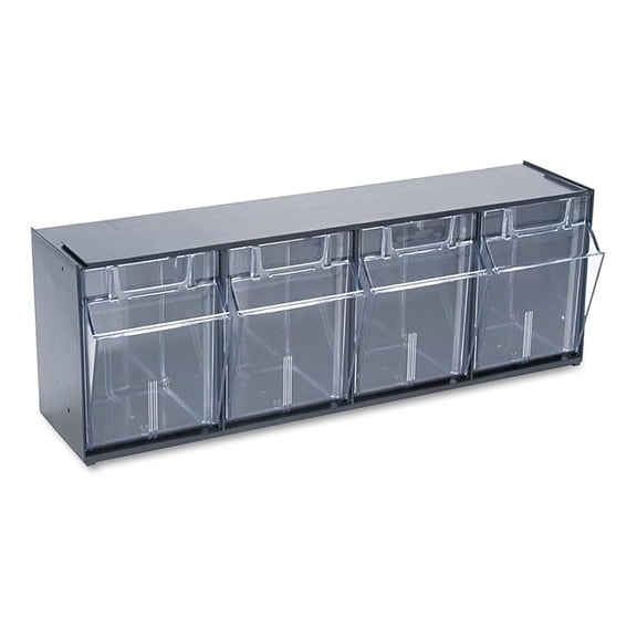 20404OP Four-bin horizontal tilt bin storage system, 23-5/8w x 6-5/8d x 8-1/8h, black