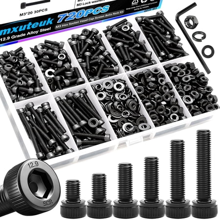 2040PCS Metric Screws Nuts and Bolts Assortment Kit,M2 M3 M4 M5 M6 Machine Screws,Black Zinc Plated Hex Socket Button Head & Phillips Pan Head Screw for 3D Printing,DIY Projects