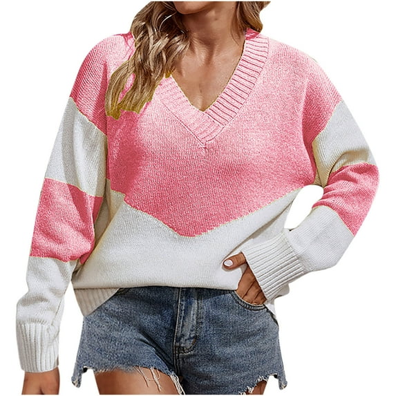 2042! Aoochasliy Womens Sweaters Clothes Pullover Warm V-neck Long Sleeve Blouse