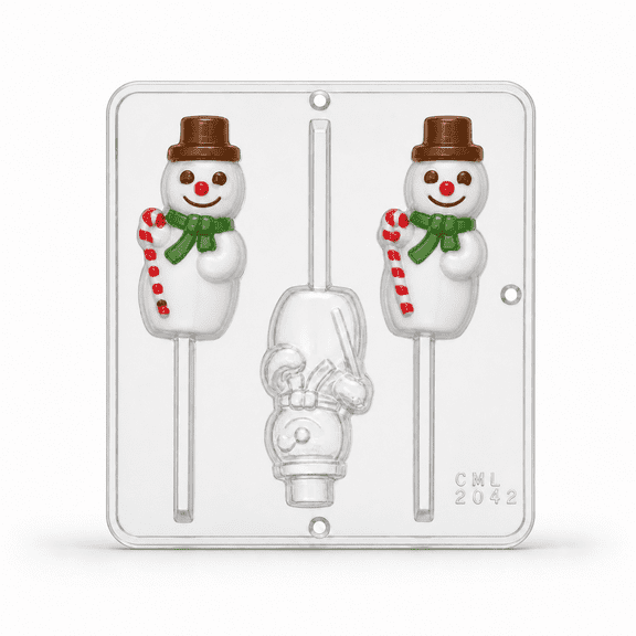 Candy Molds N More 3-Cavity Snowman Lollipop Plastic Chocolate Candy Mold, Non-Stick (2042)