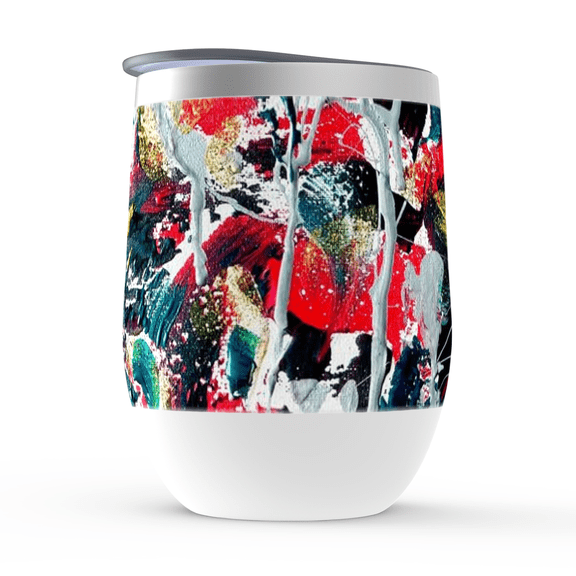 Motley Eye Stainless Steel Stemless Wine Tumbler 12oz | Gift | Bpa Free | Vacuum Insulated Double-Wall | With Lid