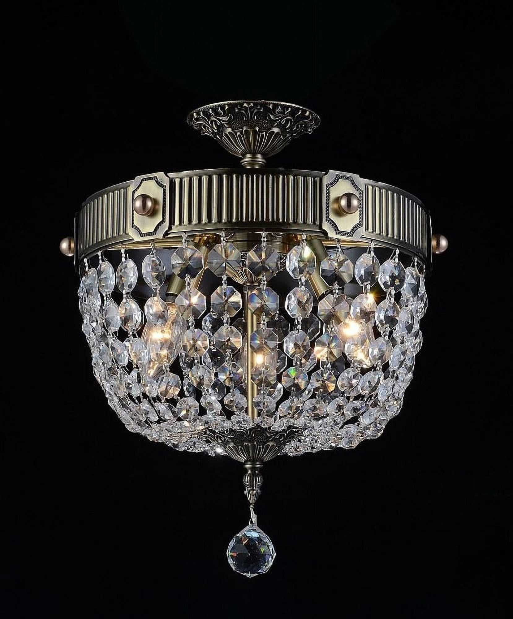 Antique Brass Crystal Bowl LED Flush Mount Light, 13"x20"