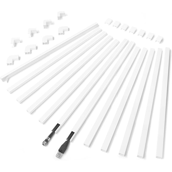 204in Cord Covers for Wires on Wall, Cord Hider for 1 Wire, Wall Cable Hiders for Mounted TV, Wire Covers for Cords, Cable Management Raceway kit, 12x L17in, W0.6in H0.4in, White