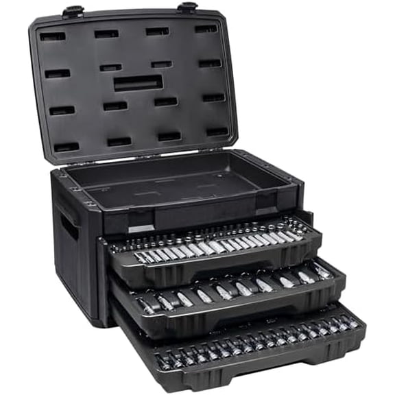 205 Piece General Household Home Repair Mechanics Tool Case Set, 1/2, 1/4, 3/8" Drivers with Socket, Wrench, Jabber Bits and Hex Keys$$Tools & Hardware Other