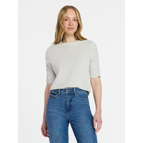 Women's Ruched Elbow Sleeve Tee, Sizes XS-XXXL