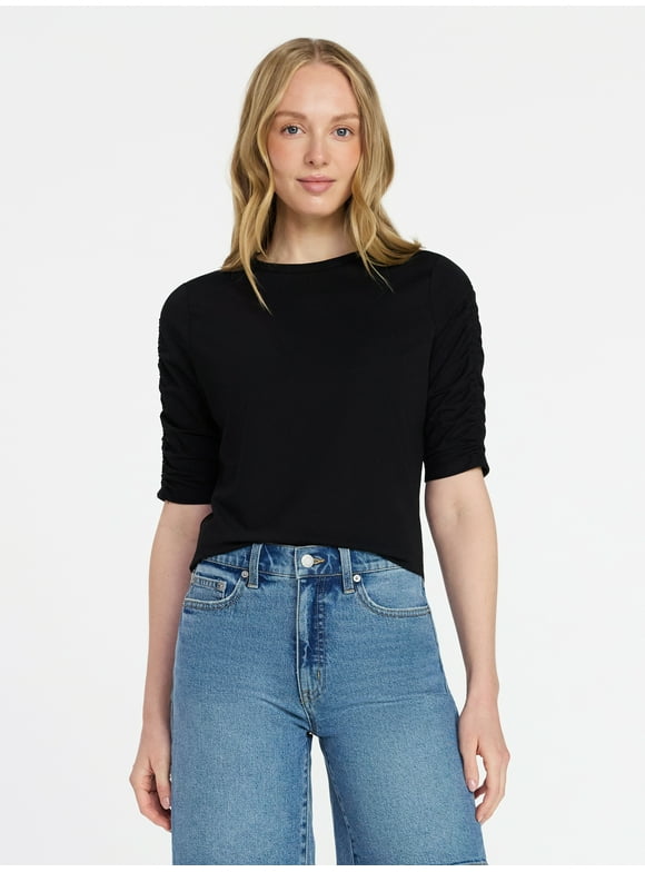 Women's Ruched Elbow Sleeve Tee, Sizes XS-XXXL