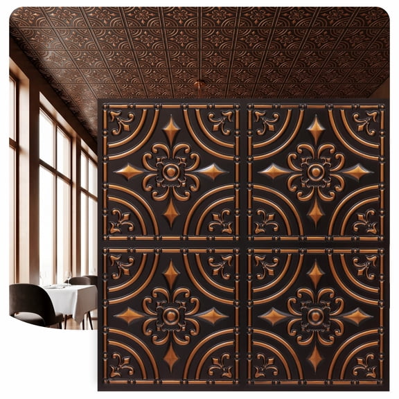 205 - Wrought Iron 2 ft. x 2 ft. PVC Glue-up Ceiling Tile in Antique Copper (100 Sq.ft / Pack) - 25 Pieces