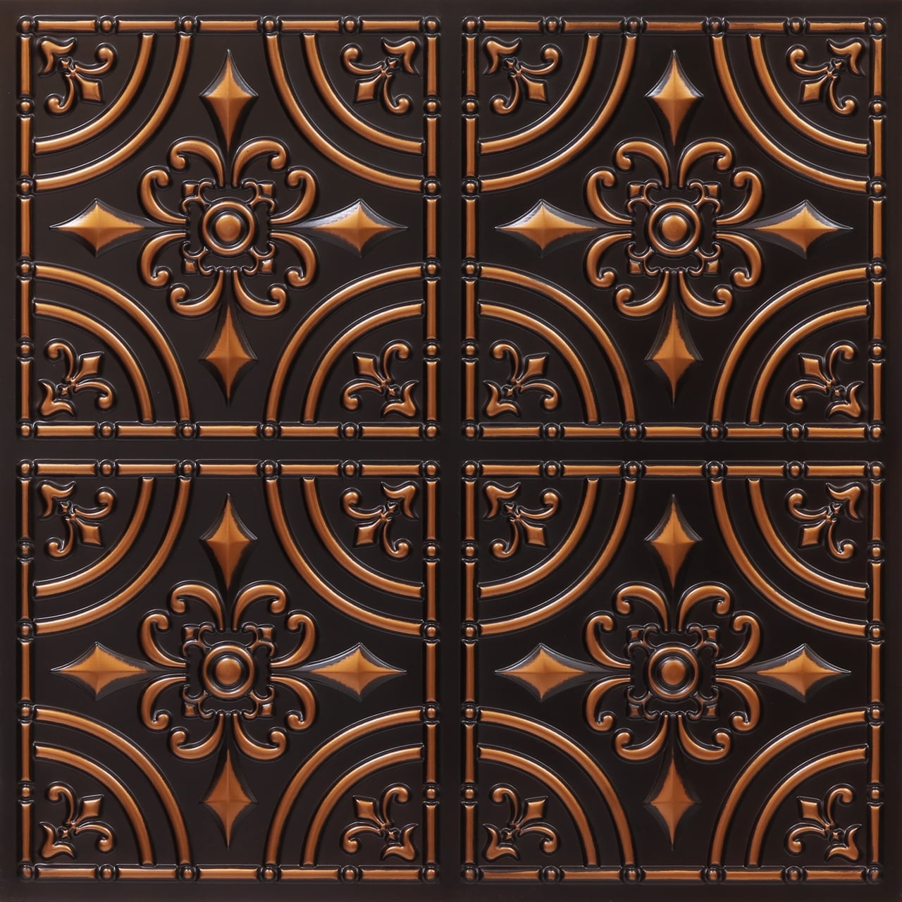 Lilies And Swirls Faux Tin Ceiling Tile – Antique Copper, 24x24 Inch, PVC, 25-Pack (100 Sq Ft), For Glue-Up Or Drop-In Grids