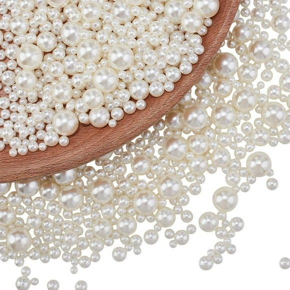 About 2050 Pcs Crafts No Hole Pearls Assorted Pearls Beads Polished Round Loose Pearl Beads for Nail Craft Scrapbook Vase Filler DIY Decoration Beige Diameter:3-9.5mm