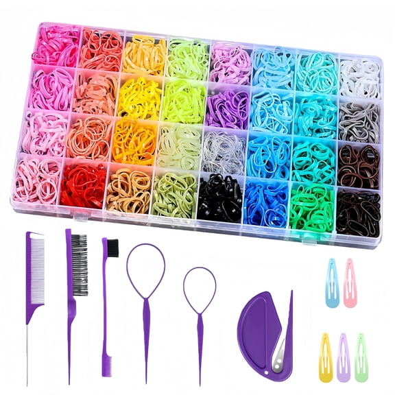 2050Pcs Elastic Hair Ties Set, 32 Colors Rubber Bands with 11 Hair Styling Tools, Hair Accessories with Organizer Box, Hair Accessories Gifts for Girl, Woman
