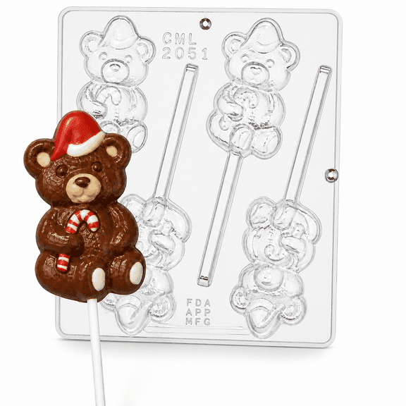 2051 Teddy Bear with Hat Lollipop Chocolate Candy Mold
