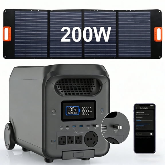 2056Wh 3000W Portable Power Station with 200W Solar Panel LFP Battery Backup for Home Outages, RV, and Emergencies