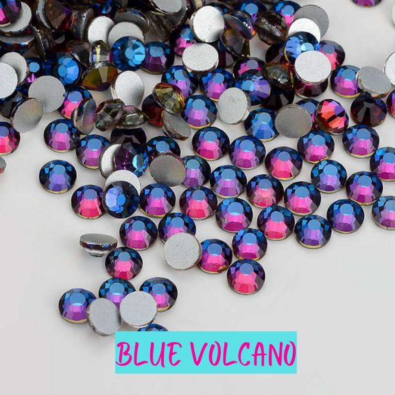 2058 14 Cut Blue Volcano Glass Crystal Flat Back Non Hotfix Rhinestones SS12 1 Bulk (1440 pieces per Bulk)