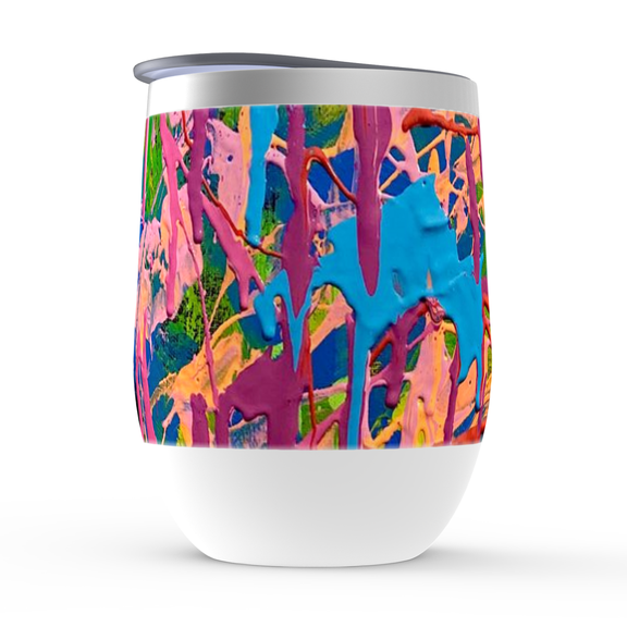 Motley Eye Stainless Steel Stemless Wine Tumbler 12oz | Gift | Bpa Free | Vacuum Insulated Double-Wall | With Lid