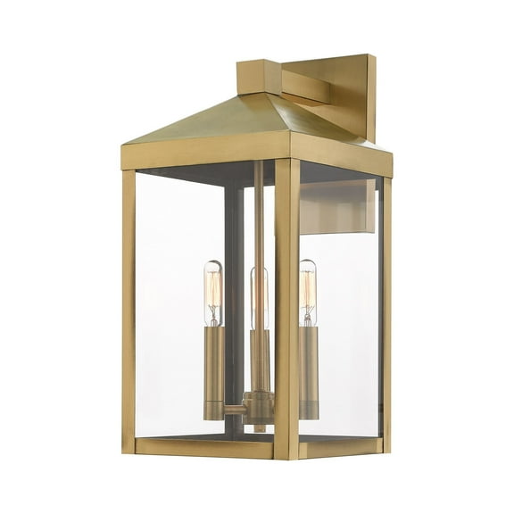 Livex Lighting Nyack 3 Light Outdoor Wall Lantern in Antique Brass