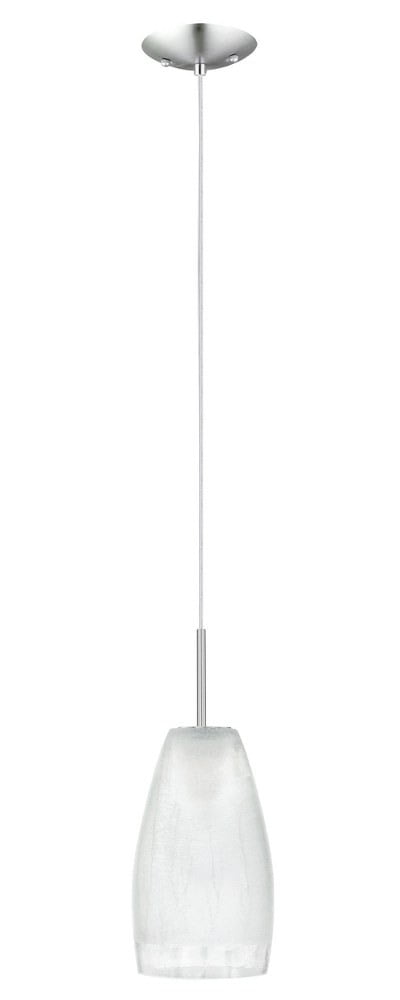 Mini Contemporary 14'' Matte Nickel Pendant with Crackle Glass Shade