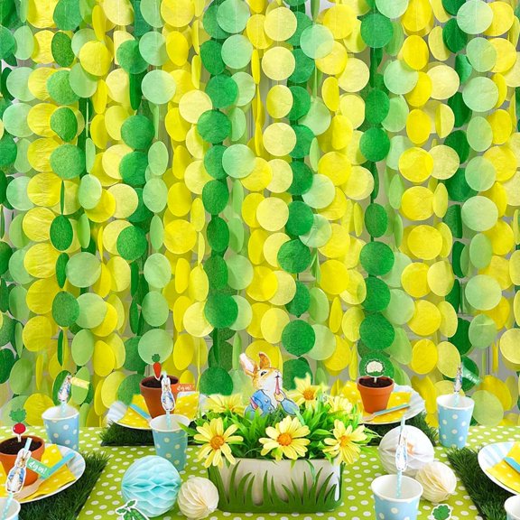 205Ft Ombre Yellow Green Polka Dot Garland, Spring Summer Party Decor