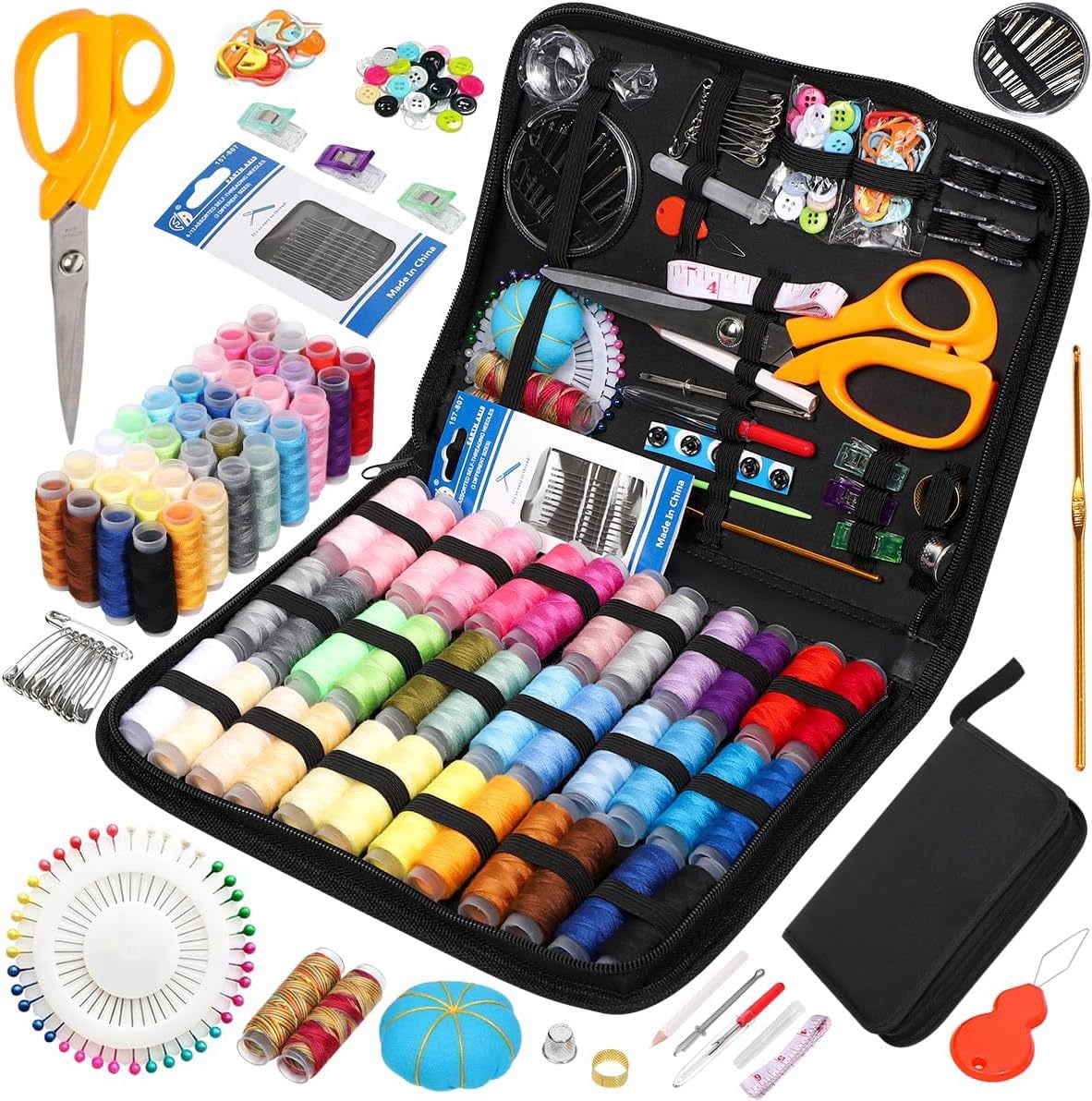 205Pcs Portable Sewing Supplies Accessories with Case,Sewing Supplies for Home Traveler,Sewing Needle Thread Kit Adults,Portable Sewing Needle Thread Kit,Complete DIY Hand Sewing Supplies