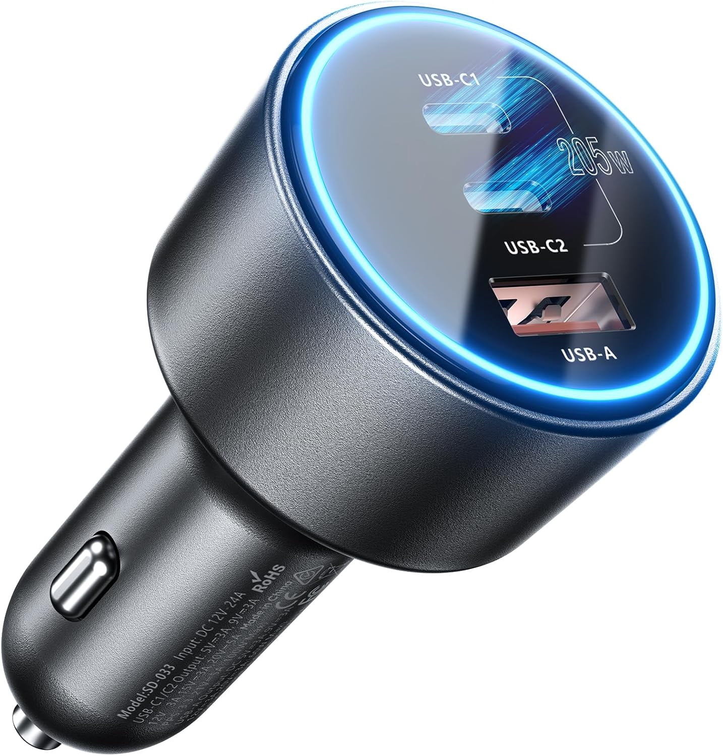 205W Super Fast Car Charger, USB C PD3.1/QC5.0 3-Port for iPhone 16/Samsung S25/MacBook, 12V-24V Truck Charger with LED & 6 Protections