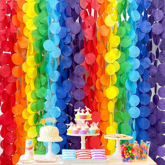 205ft Rainbow Party Decor Polka Dots Paper Streamer Kit, Colorful Circle Dot Hanging Curtain Garland Backdrop for Birthday Fiesta Carnival Wedding