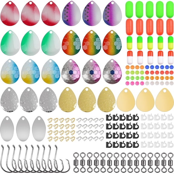 205pcs Walleye Rig Making Kit Spinner Blades Pompano Floats Clevises Crawler Harness Beads Hooks Swivels Walleye Spinner Rigs DIY Lure Making Kit