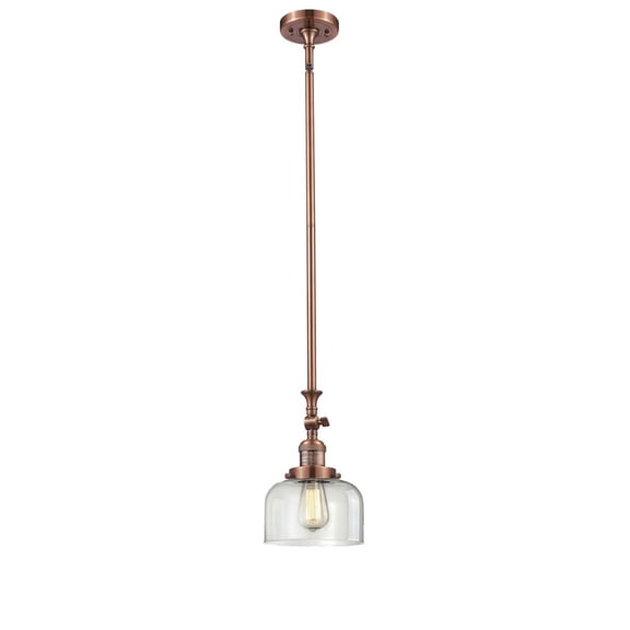 206-AC-G72 Innovations Lighting Bell - 1 Light Stem Hung Tiltable Mini Pendant In Industrial Style-14 Inches Tall and 8 Inches Wide-Antique Copper