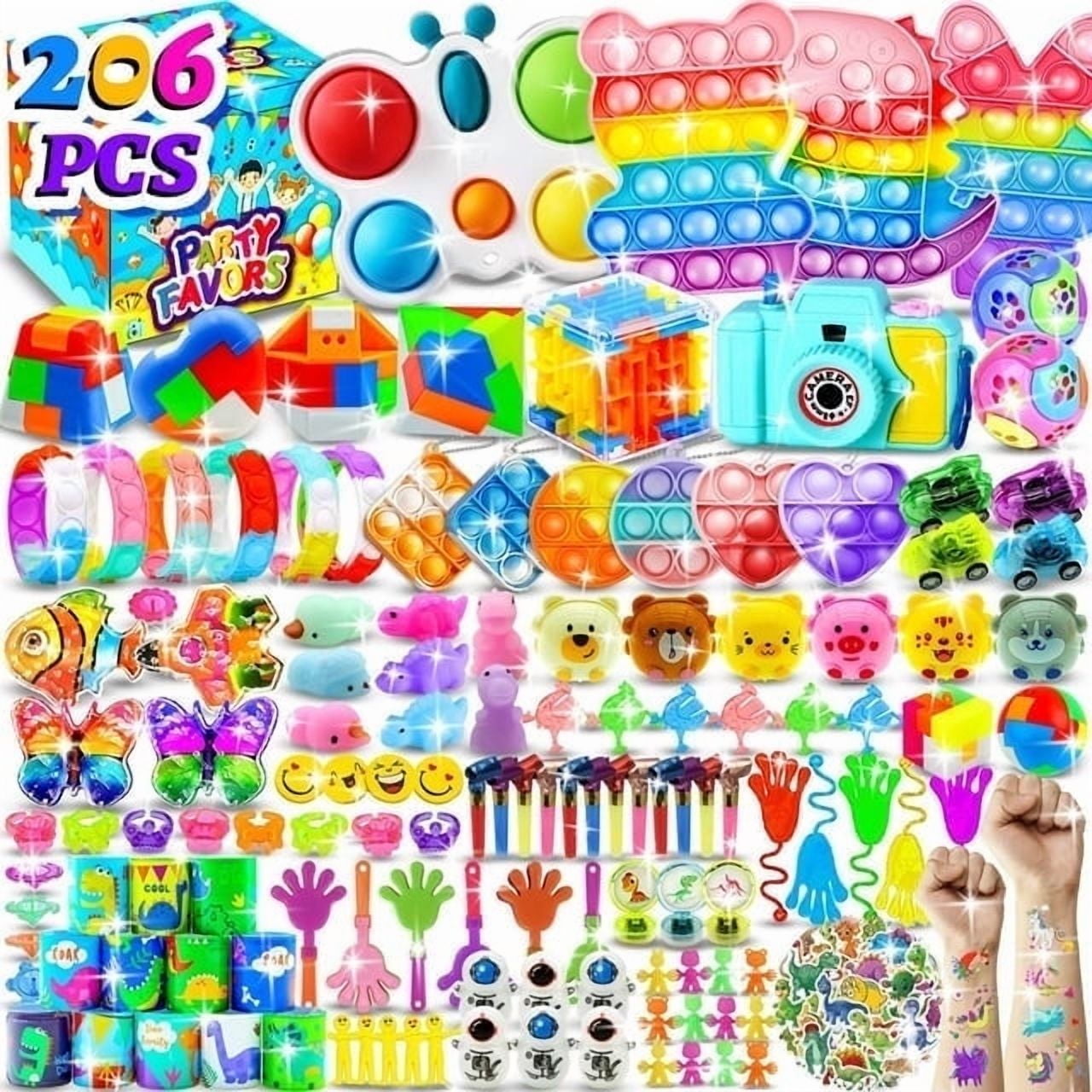 206-Piece Party Favor Toy Set – Fun Assorted Goodie Bag Fillers, Sensory Fidget Toys, Pinata Prizes, Classroom Rewards, and Treasure Box Gifts for Kids