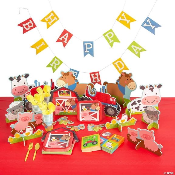 206 Pieces Farm Party Tableware Kit for 24 Guests