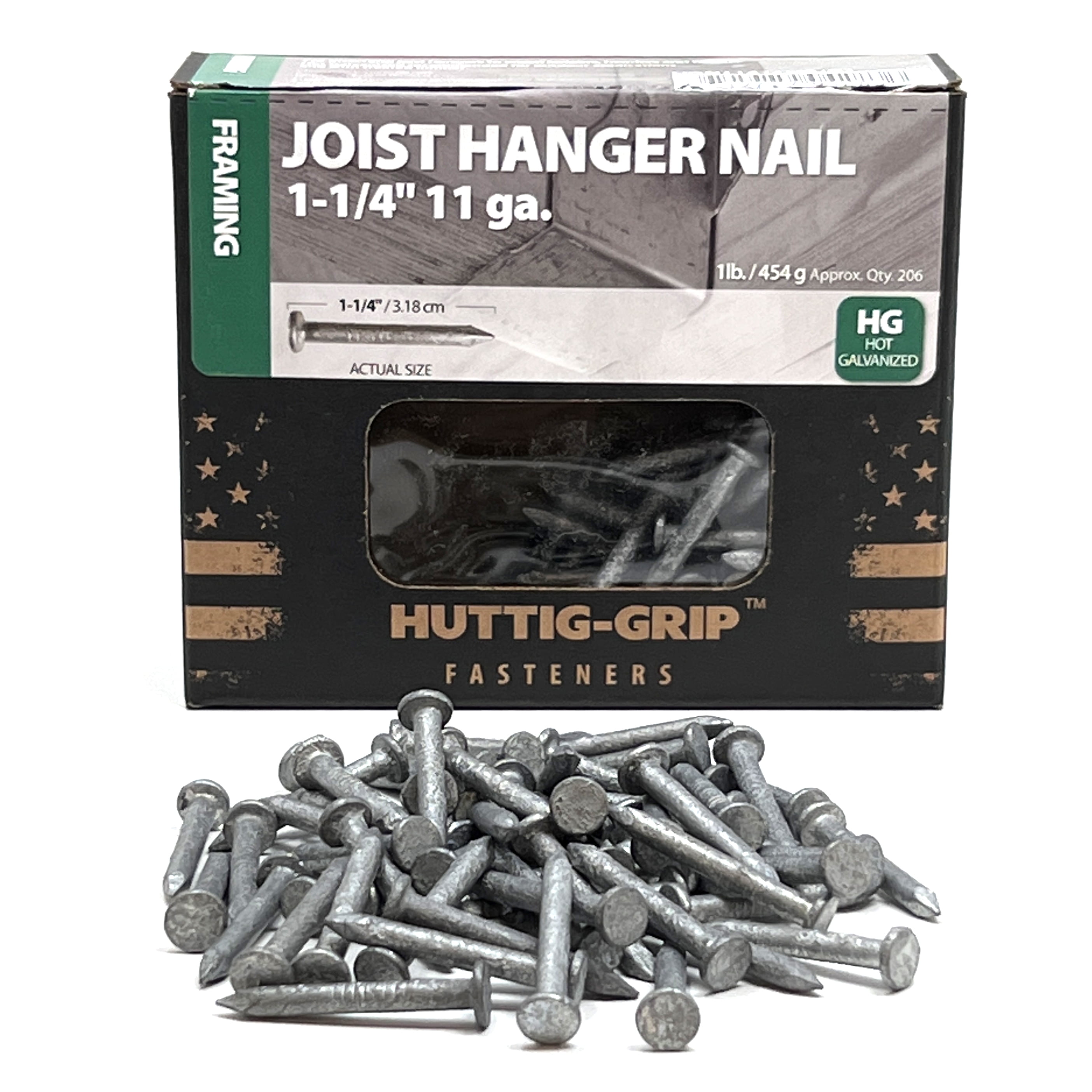 206 pcs HuttigGrip 11/4 in Joist Hanger Nails, Hot Galvanized, 11