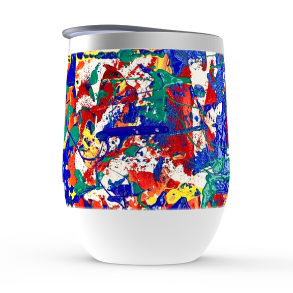 Motley Eye Stainless Steel Stemless Wine Tumbler 12oz | Gift | Bpa Free | Vacuum Insulated Double-Wall | With Lid