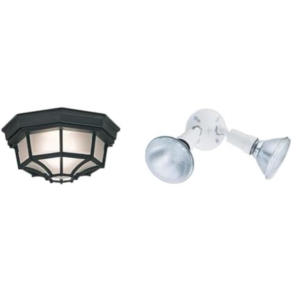 2067-BK Builder Cast Outdoor Flush Mount Ceiling Light, 10.5 in W, Black & Lithonia Lighting OFTH 300PR 120 WH M12 Adjustable Twin Par Holder Standard Outdoor Flood Light$$Tools & Hardware Other