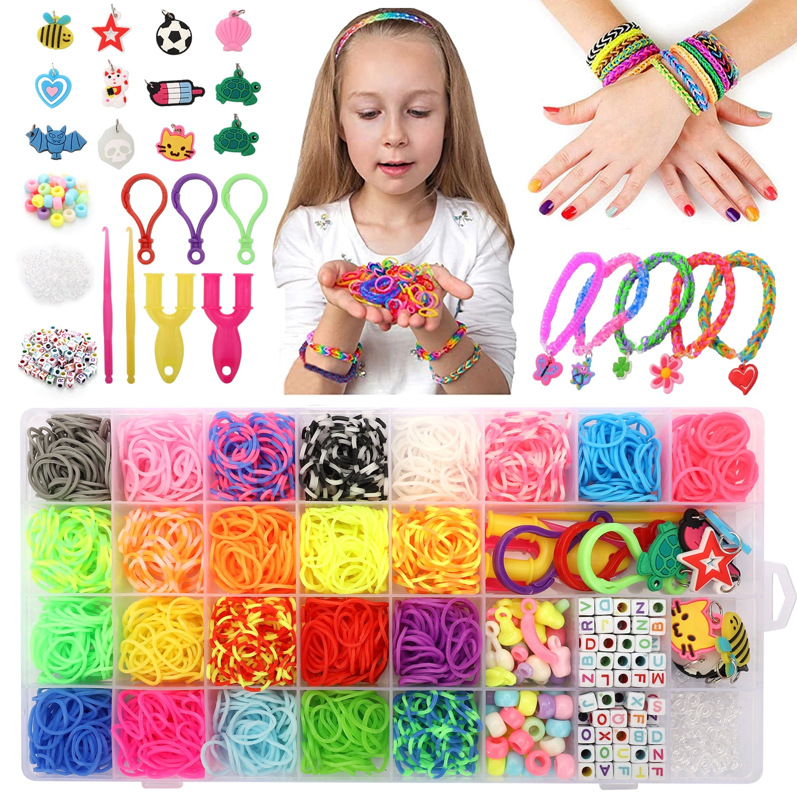 2069 Pcs Rubber Band Bracelet with Beads Kit, TSV Rainbow Assorted