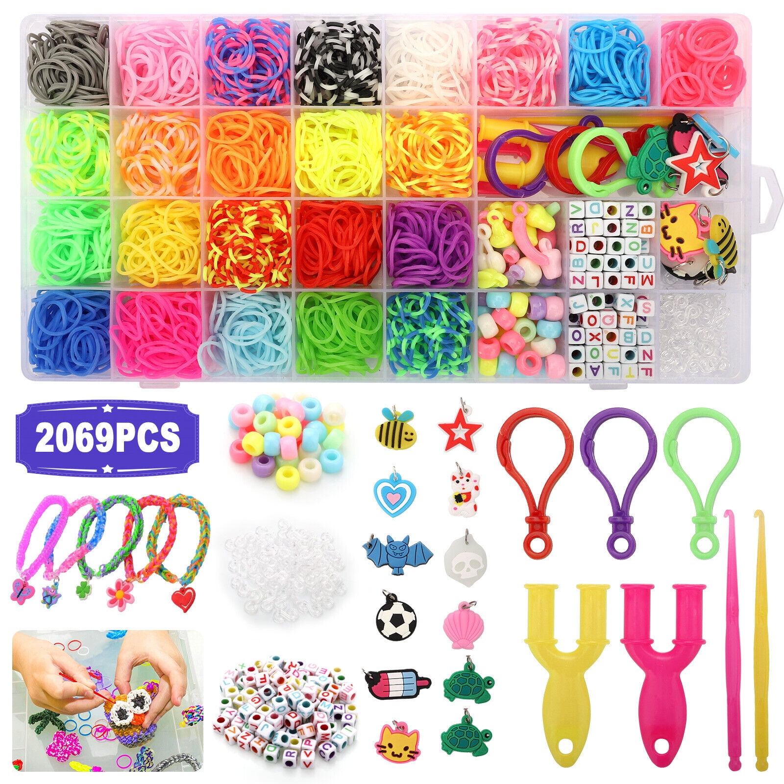 2069Pcs Rainbow Rubber Bands Refill Kit 23 Colors DIY Making Kids Girls