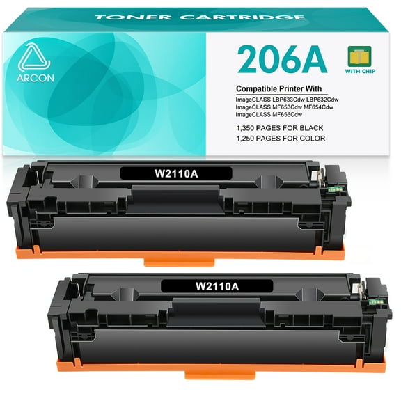 206A Compatible Toner Cartridge 206X Replacement with Chip for HP 206A 206X W2110A Laserjet Pro MFP M283fdw M283cdw M255dw M282nw High Yield (Black, 2-Pack)