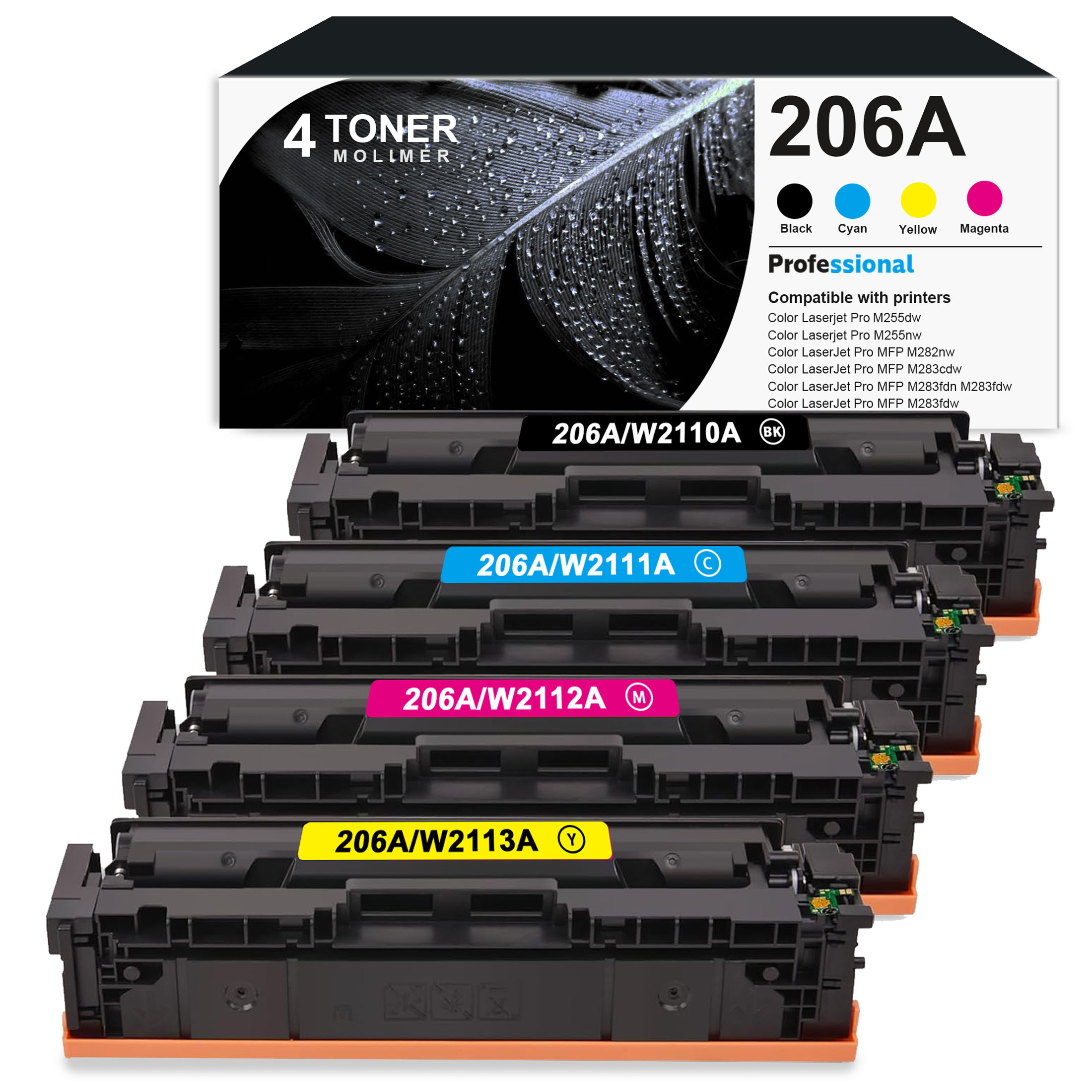 206A Toner Cartridge 4 Pack Compatible for HP Color Laser Pro M255 ...