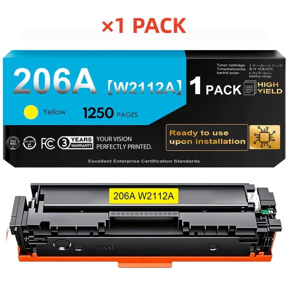 206A Toner Cartridge With Chip Compatible for 206A W2112A Toner Cartridges for Color Laser Jet Pro MFP M283fdw M283cdw M255dw M282nw Series Printer Ink (1 Yellow)