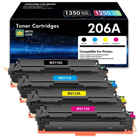 206A Toner Cartridge With Chip Compatible for 206A 206X W2110A W2110X Color LaserJet Pro MFP M283fdw M283cdw M255dw M283fdn M282nw M283 M255 Series Printer Ink (Black Cyan Magenta Yellow 4-Pack)