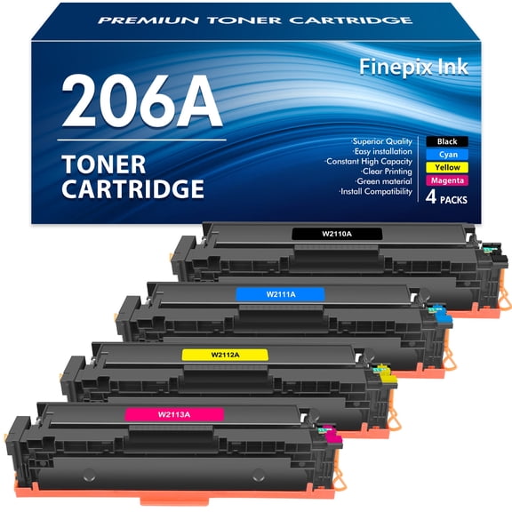 206A Toner Cartridge With Chip Compatible for HP 206A 206X Color Pro M283fdw M255dw MFP M283cdw M282nw M283 M255 (Black Cyan Magenta Yellow,4-Pack)
