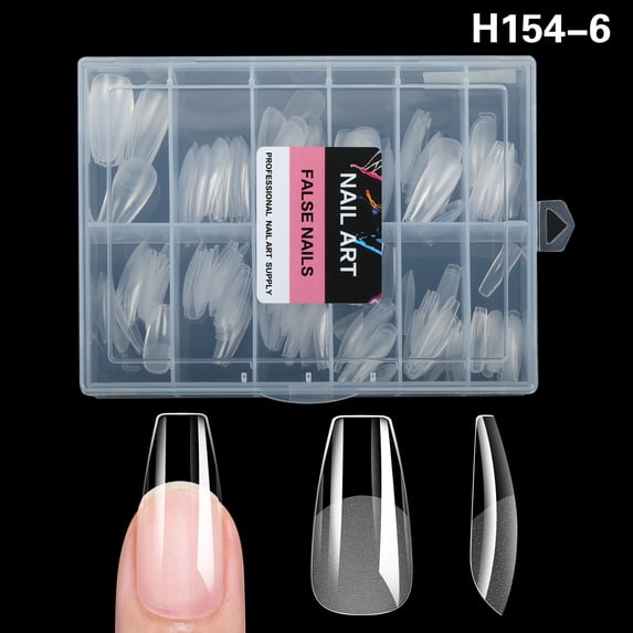 206PCS Fake Nails Soft Press On Gel Nail Tips, Pre-Shaped Full Cover Nail Extension, 12 Sizes Acrylic Gelly Tips for Home DIY Manicure-Short Ballet